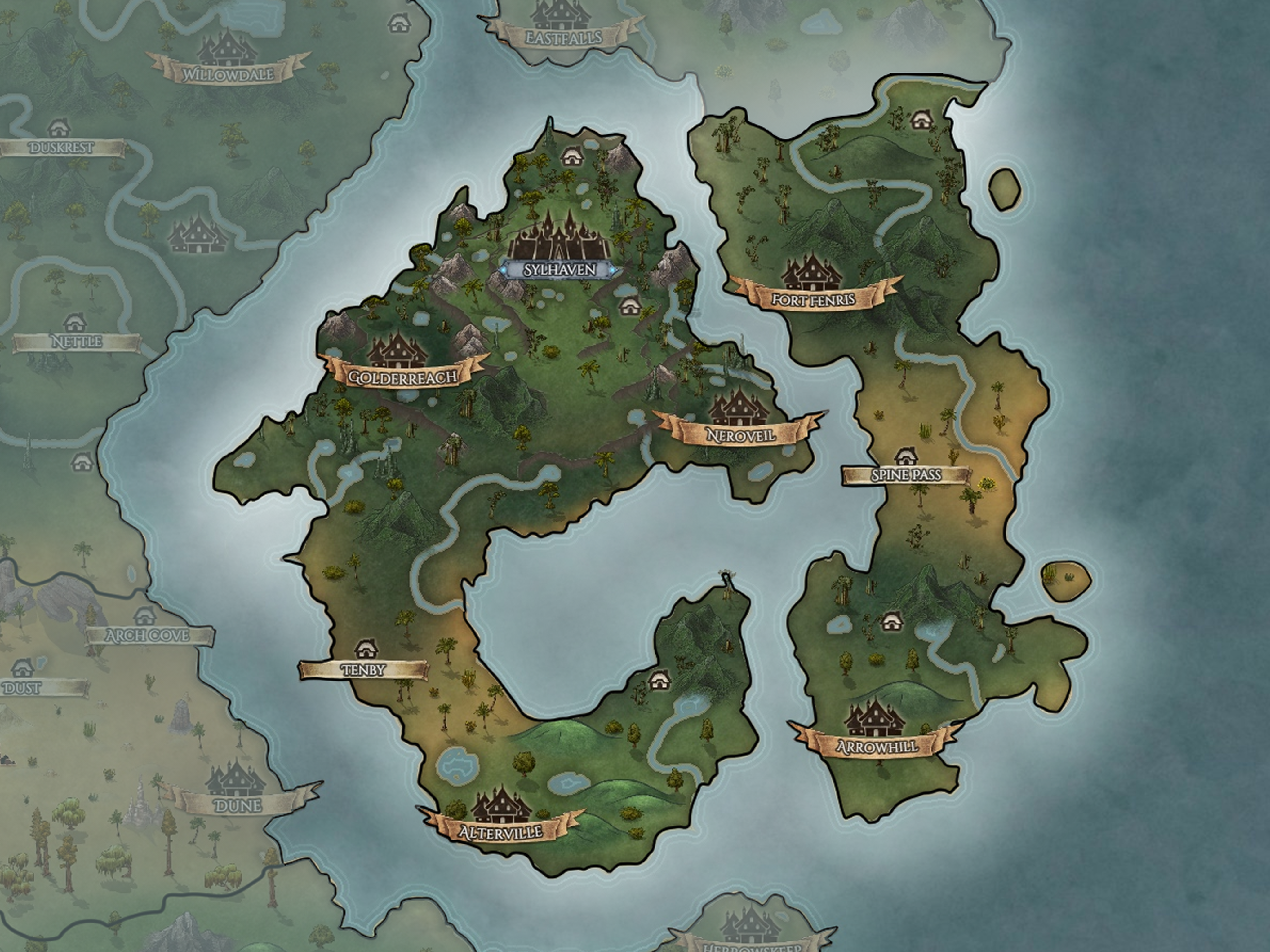 Map closeup of Nythara
