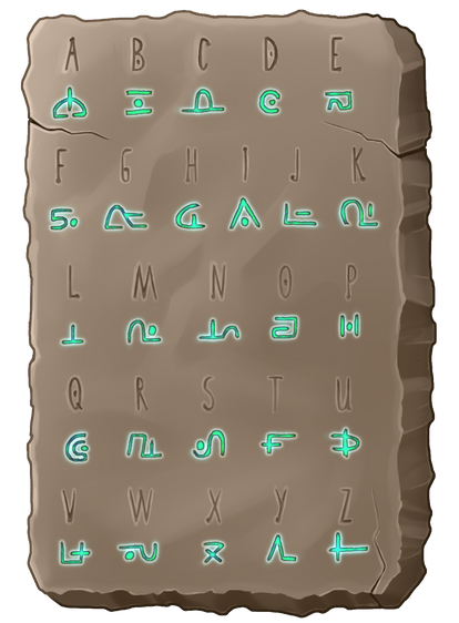 A stone tablet showing the 26 letters of the Ethoran runic alphabet