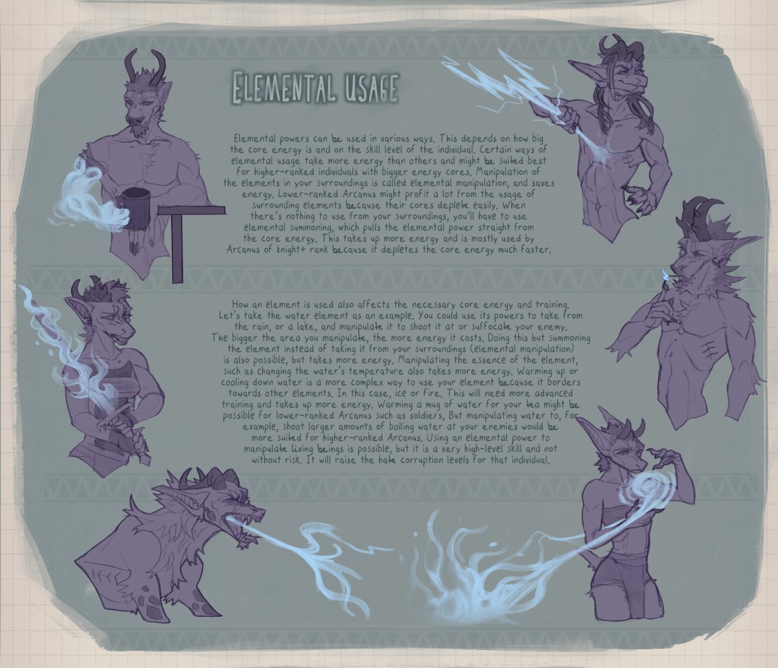 Elemental usage plate — manipulation, summoning, and essence work